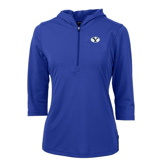 Women's Cutter & Buck Blue BYU Cougars Virtue Eco Pique Half-Zip 3/4 Sleeve Pullover Hoodie