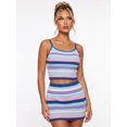 thumbnail image 2 of LMLYSoH Women Summer Outfit Horizontal Striped Knit 2 Piece Set Sleeveless Spaghetti Strap Cami Top and Mini Skirt, 2 of 8
