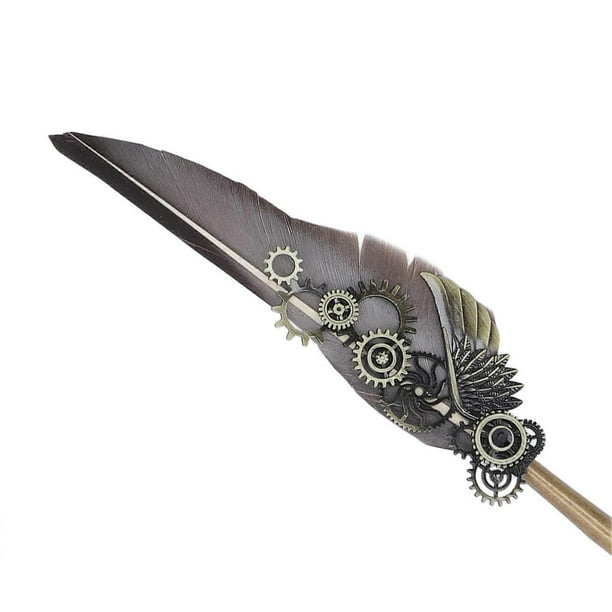 Quill Pen and Ink Set Vintage Style Smoothly Writing Durable Widely Used Feather Pen and Ink Set with Wax Stamp Notebook Gray
