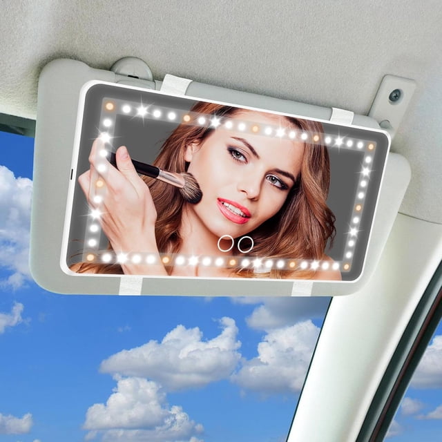 Car Sun Visor Vanity Mirror Rechargeable Led Light Car Visor Mirror with Lighting Modes Travel Makeup Mirror with Dimmable Touch Screen for Car Truck SUV Rear View Mirror ()