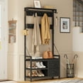 thumbnail image 3 of Laintene Hall Tree with Bench - 6-in-1 Industrial 31.5" Entryway Shoe Rack, 17 Hooks & 2 Drawers, Hanging Rod & Top Shelf for Hallway and Living Room, Black, 3 of 9