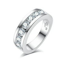 AnuClub 1 2 cctw Round Cut Channel/Cross Moissanite Wedding Band Ring D Color VVS1 Sterling Silver Anniversary Eternity Rings for Men Women