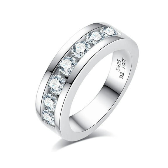 AnuClub 1 2 cctw Round Cut Channel/Cross Moissanite Wedding Band Ring D Color VVS1 Sterling Silver Anniversary Eternity Rings for Men Women