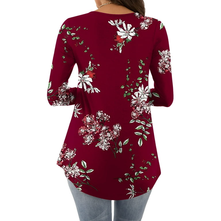 Hide Belly Long Shirt Long Sleeve Shirts Tunic Tops to Wear with Leggings  Plus Size Tops for Women Dressy Lace Stiching Scoop Neck Floral Graphic  Comfy Flowy Red XXL 