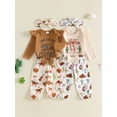 thumbnail image 3 of RUINIXCW Baby Girls Fall Outfit Western Style Long Sleeve Romper with Pants Headband, 3 of 6
