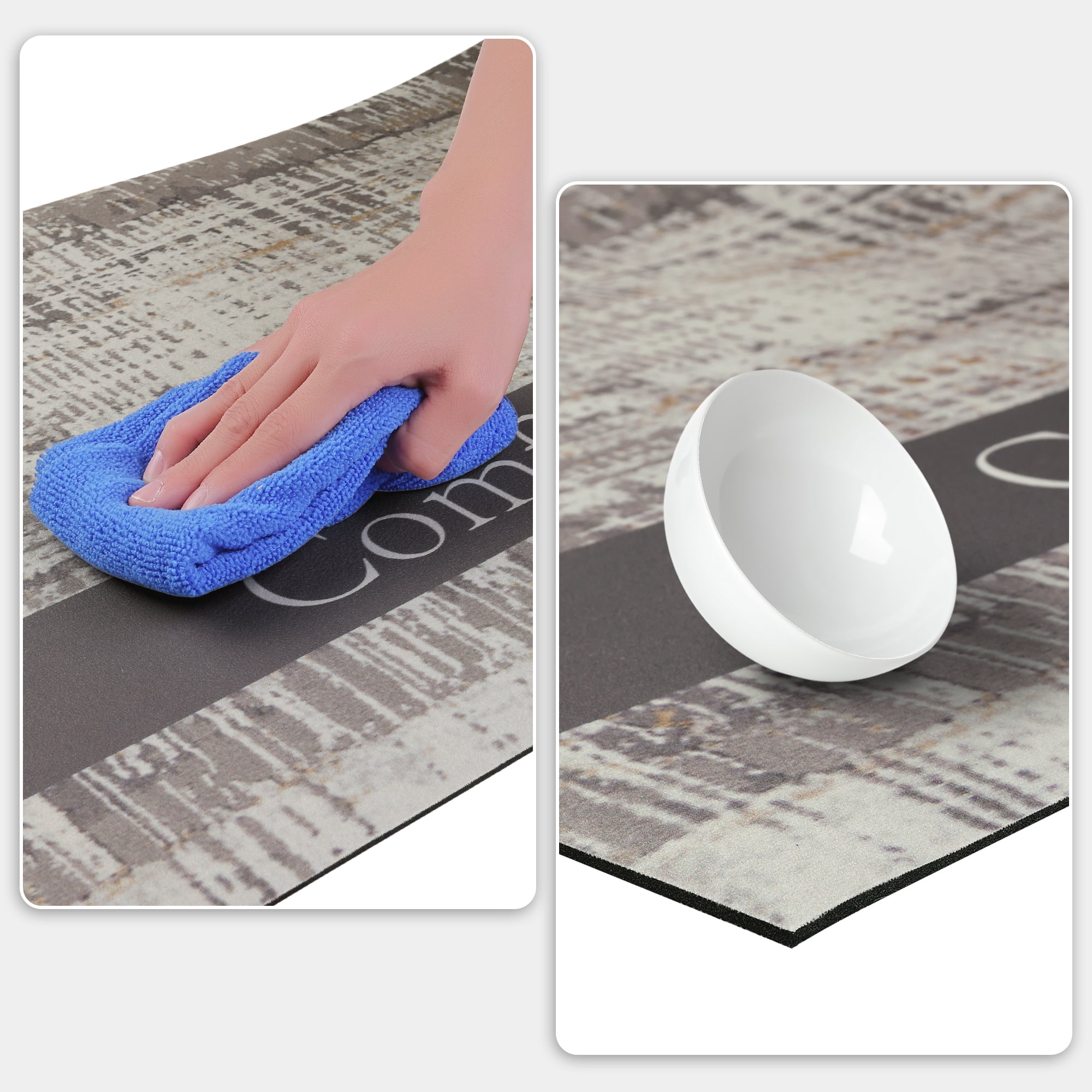 Unique Bargains Letter Pattern Kitchen Mat Waterproof Anti Slip Kitchen Rug Standing Mats Grey 18" x 48"