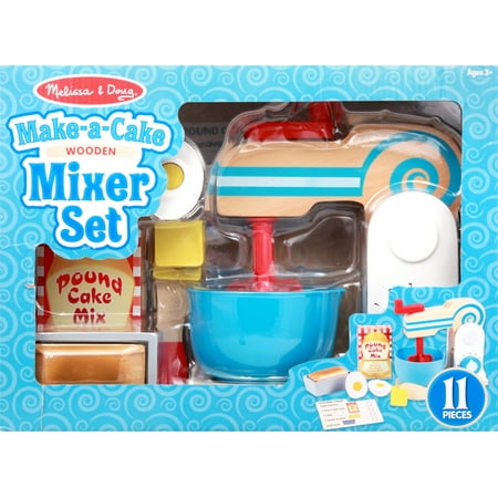 Melissa &#38; Doug Wooden Make-a-Cake Mixer Set (11pc) - Play Food and Kitchen Accessories