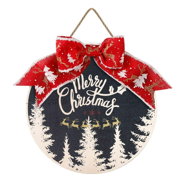 pstuiky Adornos navideños letrero de Feliz Navidad corona para exteriores letrero de puerta letrero de madera decoración navideña letrero colgante