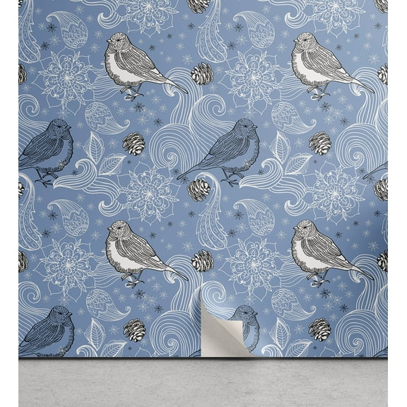 Ambesonne Birds and Nature Peel & Stick Wallpaper for Home, Floral Outline Art, 13"x36", Lavender Blue White