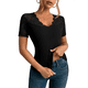 thumbnail image 3 of Camisetas de Corta con Cuello en V y Encaje para Mujer, Camisetas Básicas Ajustadas de Punto Acanalado, Estilo Informal de Verano para Negocios Negro S, 3 of 10