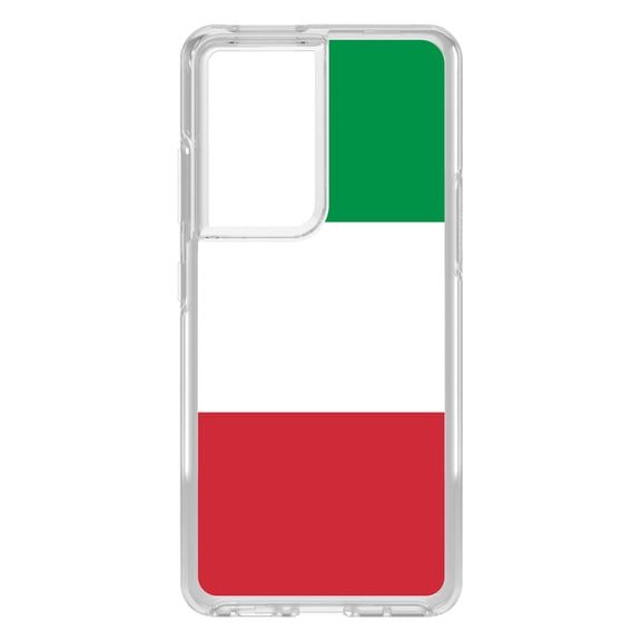 DistinctInk Clear Shockproof Hybrid Case for Galaxy S21 ULTRA 5G (6.8" Screen) - TPU Bumper, Acrylic Back, Tempered Glass Screen Protector - Italy Flag Red White Green - Love of Italy