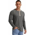 thumbnail image 4 of JWD Mens Henley Long Sleeve T-Shirt Cotton Casual Shirt US VG Dark Gray XL, 4 of 6