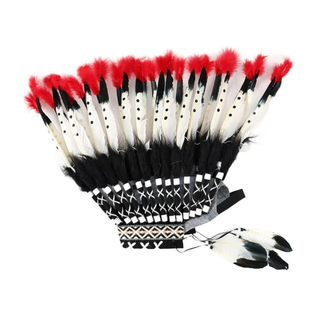 Indio con Plumas Artificiales Diadema para Disfraz Fiesta Banda para Cabello Infantil Accesorio para Decoración de Carnaval Hecho de Tela y Negro Rojo