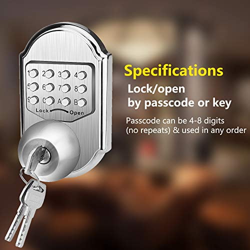 Pass Elemake Keyless Entry Door Lock Deadbolt Keypad Mechanical Stainless Steel 