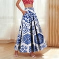 thumbnail image 1 of TaTaai Women's Vintage Boho Print High Waist Long Skirt Elastic Drawstring A-Line Ruffle Hem Maxi Skirt with Pockets for Daily Wear Gift, 1 of 9