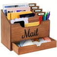 thumbnail image 6 of Wood Mail Organizer with 4 Compartments & Drawer, Countertop Desk Office Accessories for File Letter Paper Folder, 6 of 17
