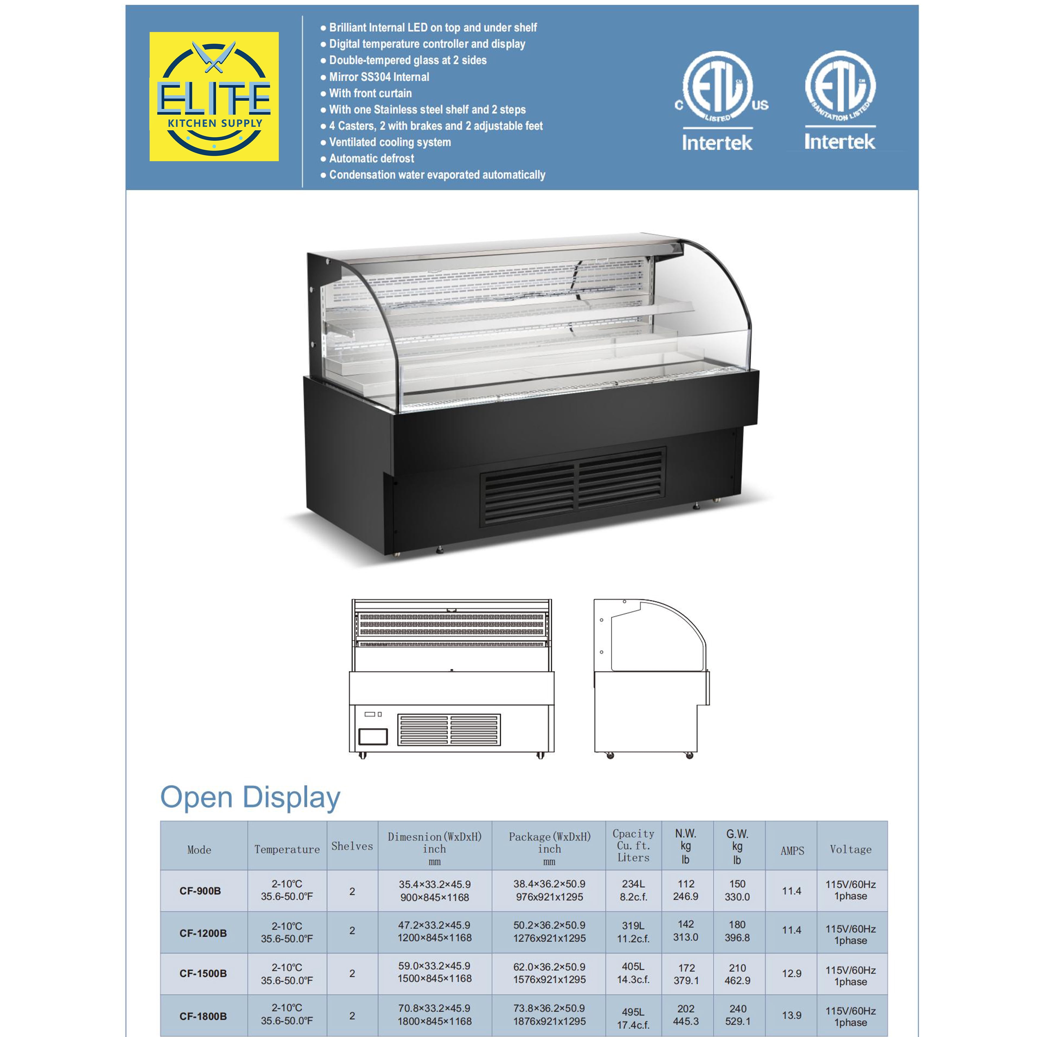 NSF 72 in. Commercial Refrigerated Open Air Cooler Display Case 20.2 Cu.Ft. Grab & Go Merchandiser ETL