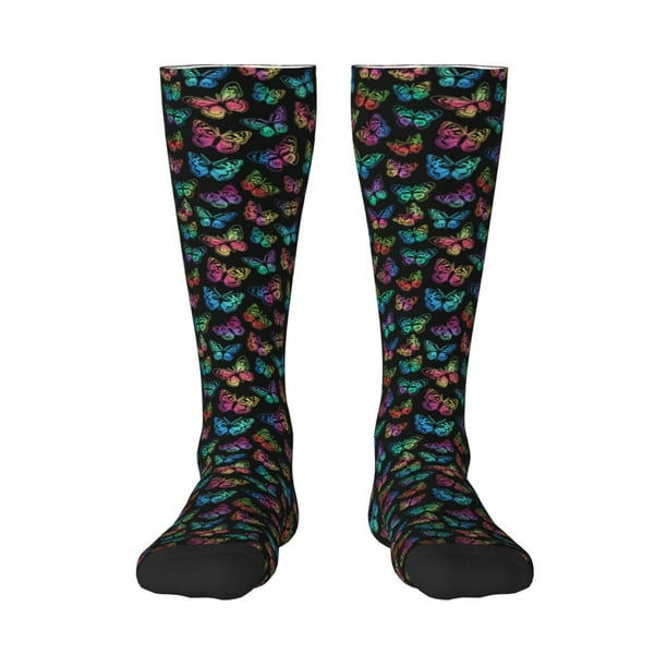 Fotbe Multicolored Butterflies Calcetas Divertidas Estampadas para Hombre y Mujer, Calcetas de Algodón hasta la Rodilla para Caminar, Correr, Enfermería y Embarazo