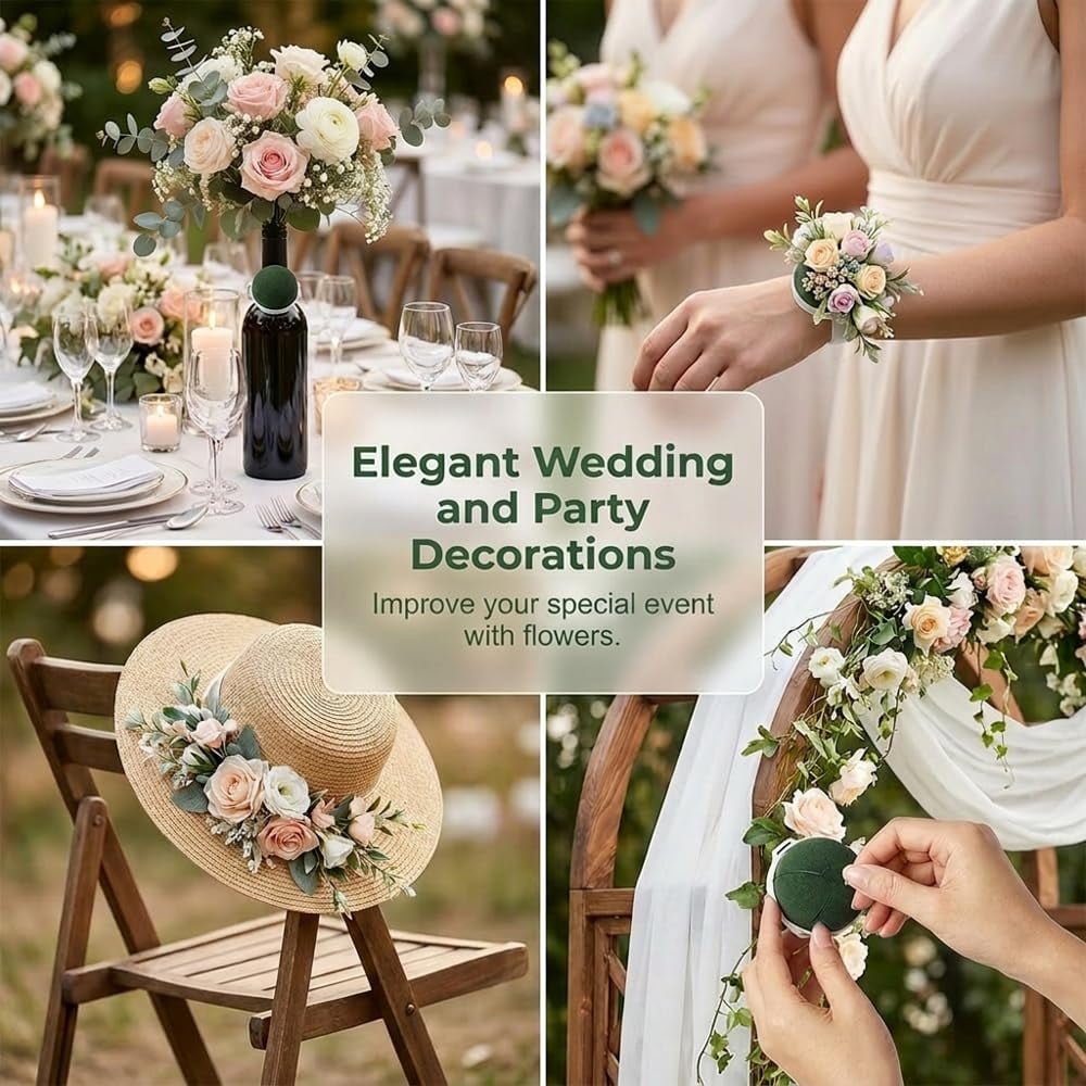 Wine Bottle Floral Foam Holders, Half Round Wet Flower Foam Cage with Base, Floral Foam for Fresh/Artificial Flowers, DIY Wedding Centerpiece Decor with Floral Wire