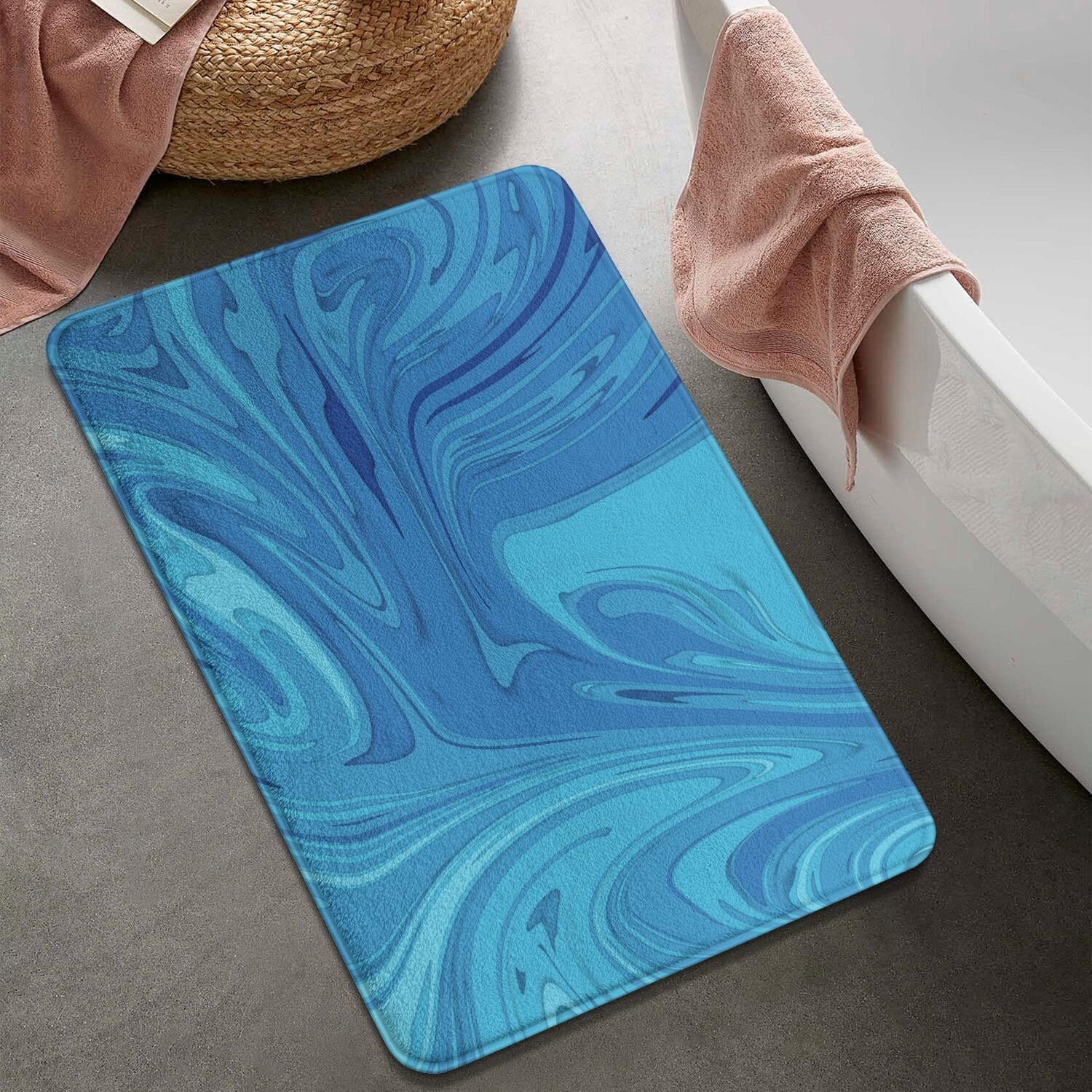 20x32 Inch Ultra Soft Faux Bath Mat Non Slip Absorbent Microfiber Bathroom Rug, Liquid & Marble Print