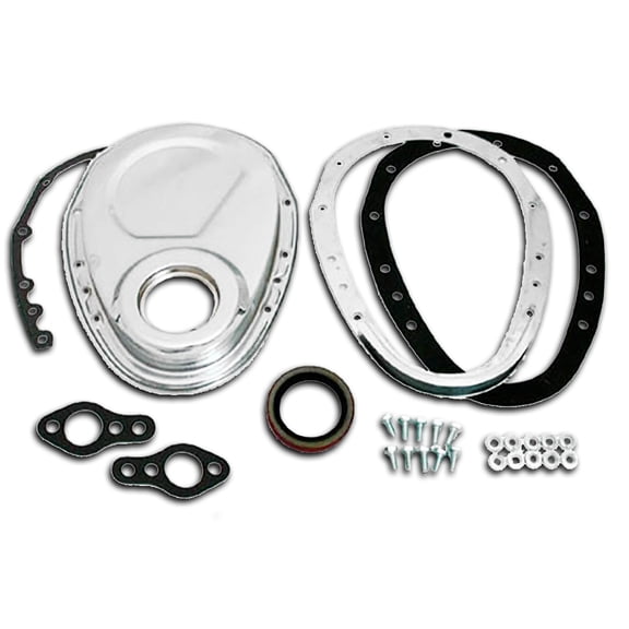 Cobra-Tek CBK- HZ-7122-C-KIT - Timing Chain Cover Kit Fits 1955-21 Chevy Small Block SB Steel 2 Piece Timing Chain Cover Fits Following Engines: 283, 305, 307, 350, 302, 327, Set Chrome