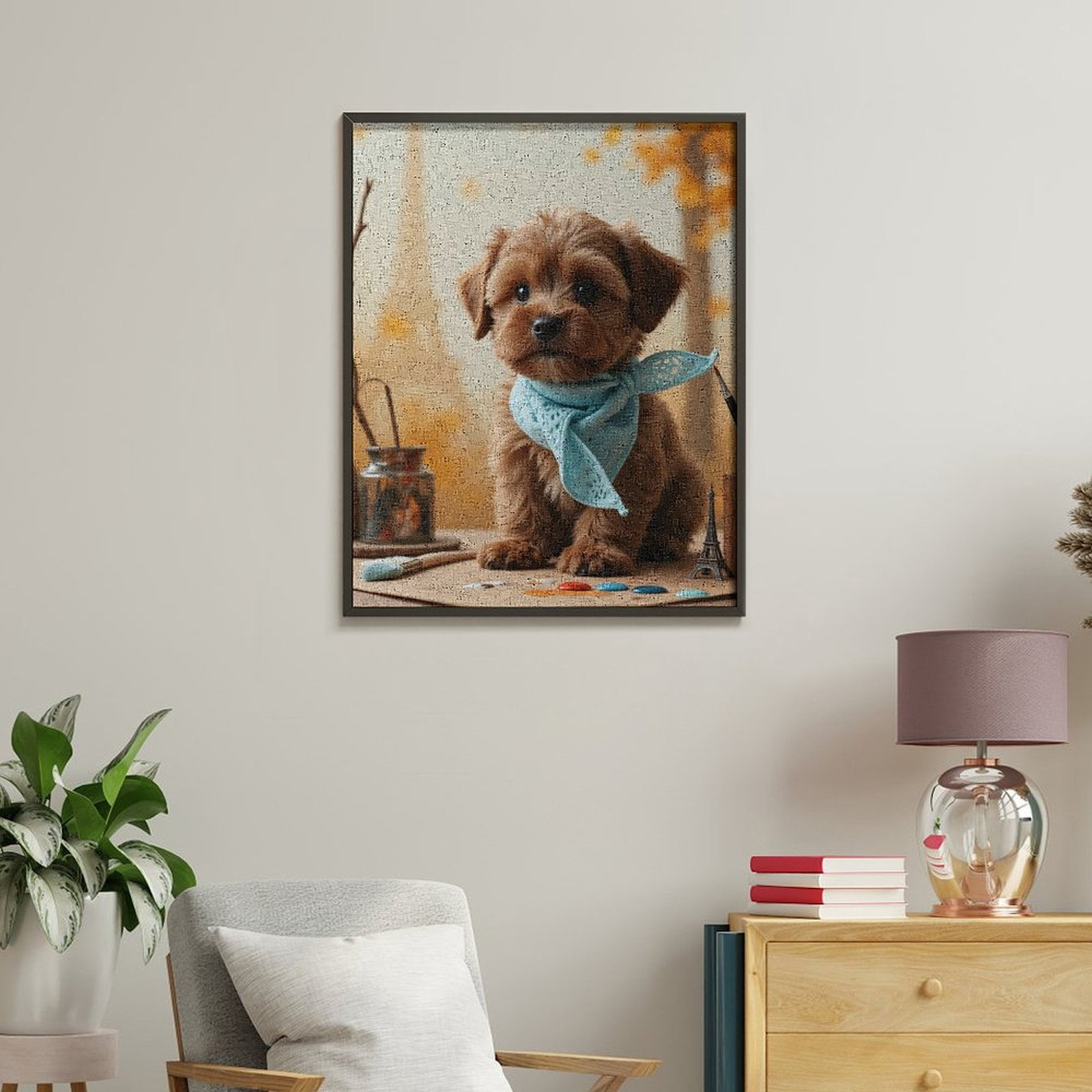 Paint By Numbers Kit for Adults Beginner - Cute Puppy Paris Scarf Painting Art DIY Canvas Painting Kits for Adults, Frameless Paint By Number for Adults for Home Wall Decor 16x20 Inch