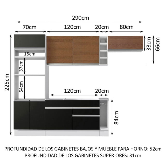 Cocina Integral Completa Modular Madesa Glamy 290cm BN 03