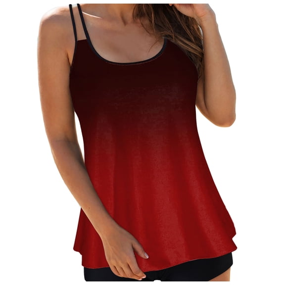 idosla Tankini Tops for Women Swimwear Top Only Tummy Control Bathing Suit Top No Bottom (Available in Plus) (Wine, S)