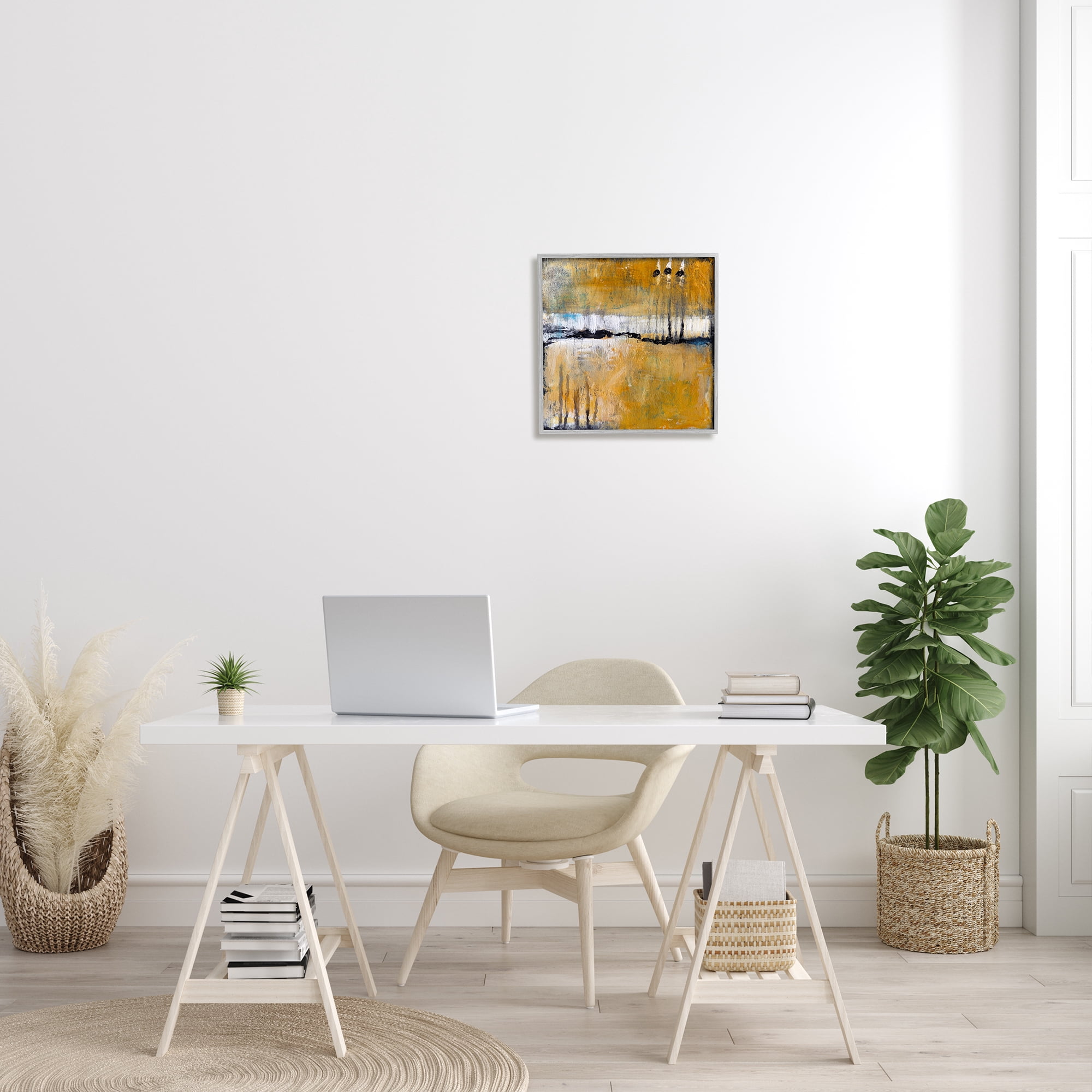 Urban Yellow Black Paint Abstraction Industrial Shapes Abstract Framed Art Print Wall Art, 17x17