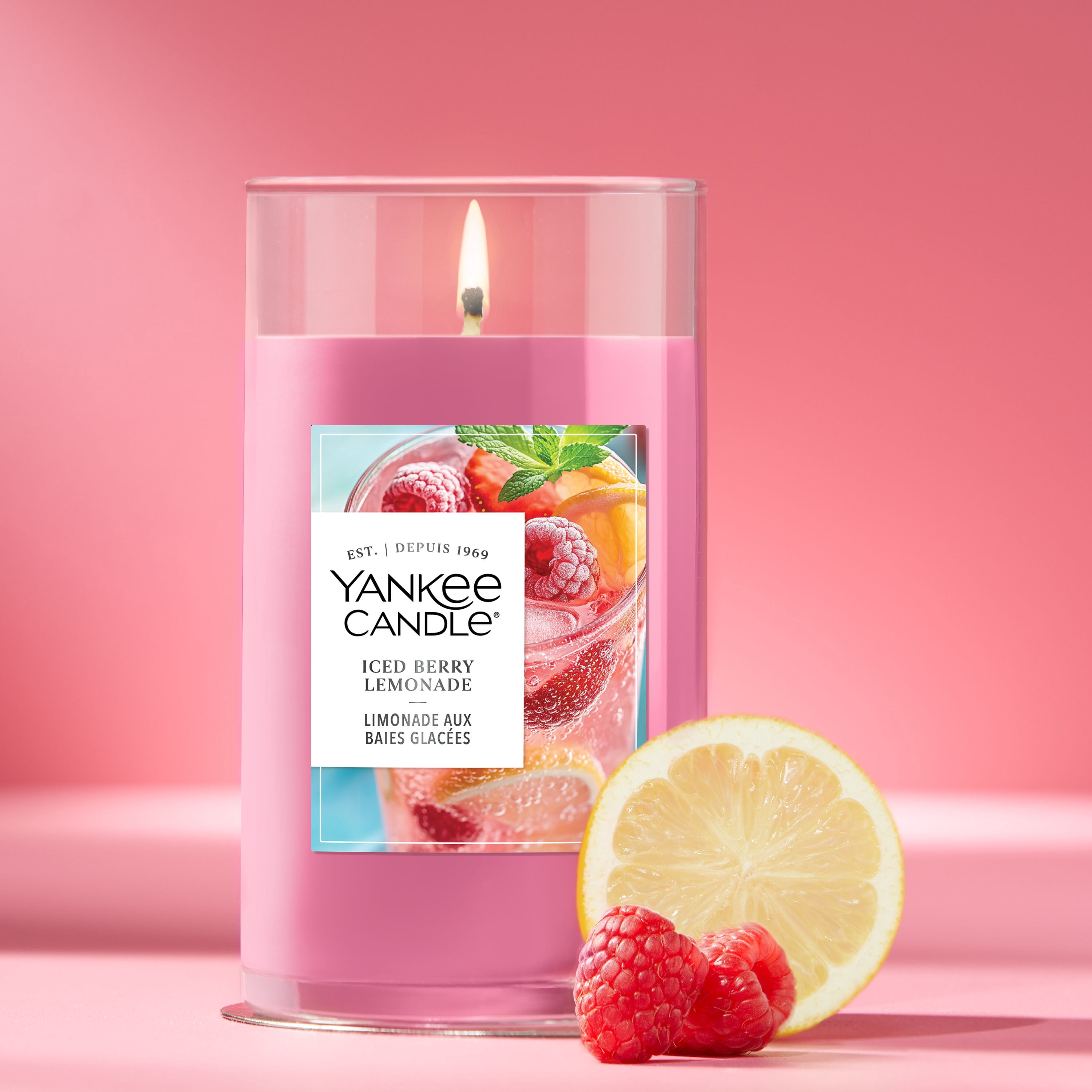 Yankee Candle Medium Perfect Pillar Candle, Iced Berry Lemonade – Scented with up to 115 Hours of Burn Time, Premium Plant Wax Blend for Consistent Long Lasting Scent from First to Last Burn