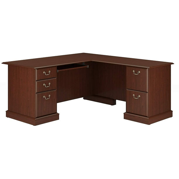 Bush Furniture Saratoga L Shaped Computer Desk Lateral File Cabinet And Two 5 Shelf Bookcases In Harvest Cherry Com Bush Furniture Saratoga L Shaped, Bush Furniture Saratoga Executive Desk In Harvest Cherry And Black