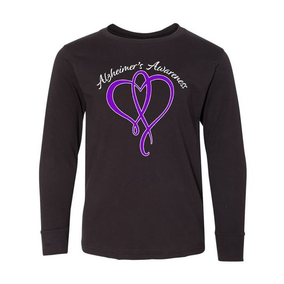 Inktastic Alzheimer's Awareness Purple Ribbon Heart Long Sleeve Youth T-Shirt