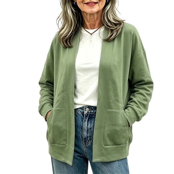 Edvintorg Coats for Women Fleece Long Sleeve Open Front Loose Casual Jacket with Pockets Clothes for Women S-2XL Green