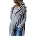 thumbnail image 1 of Women Fringe Poncho Sweater Long Cardigan Coat, 1 of 5