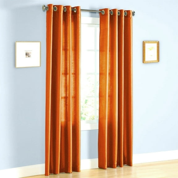 1  PANEL Nancy  SOLID ORANGE  SEMI SHEER WINDOW FAUX SILK ANTIQUE BRONZE GROMMETS CURTAIN DRAPES 55 WIDE X 84" LENGTH