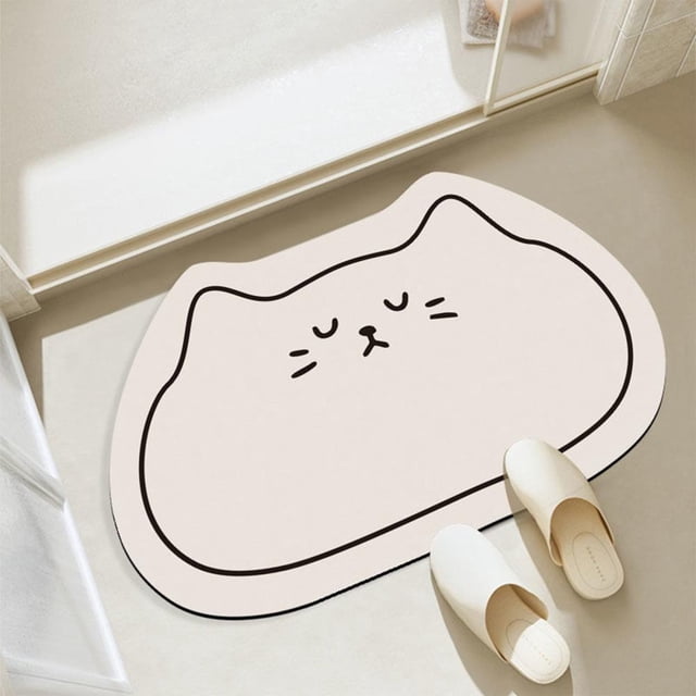 Fast-Drying Diatomaceous Earth Bath Mat with Cat Pattern, Non-Slip for Bathroom and Kitchen, 40x60cm Easy to Clean