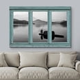 thumbnail image 3 of wall26 - Vintage Teal Window Looking Out Into a Black and White Boat on a Lake with a Mountain View - Canvas Art Home Art - 12"x18", 3 of 5