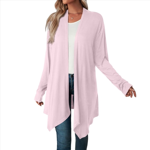 Chaqueta Informal de Cuartos y Abertura Frontal para Mujer, Abrigo Ligero y Moderno con Abertura Frontal. Rosa S