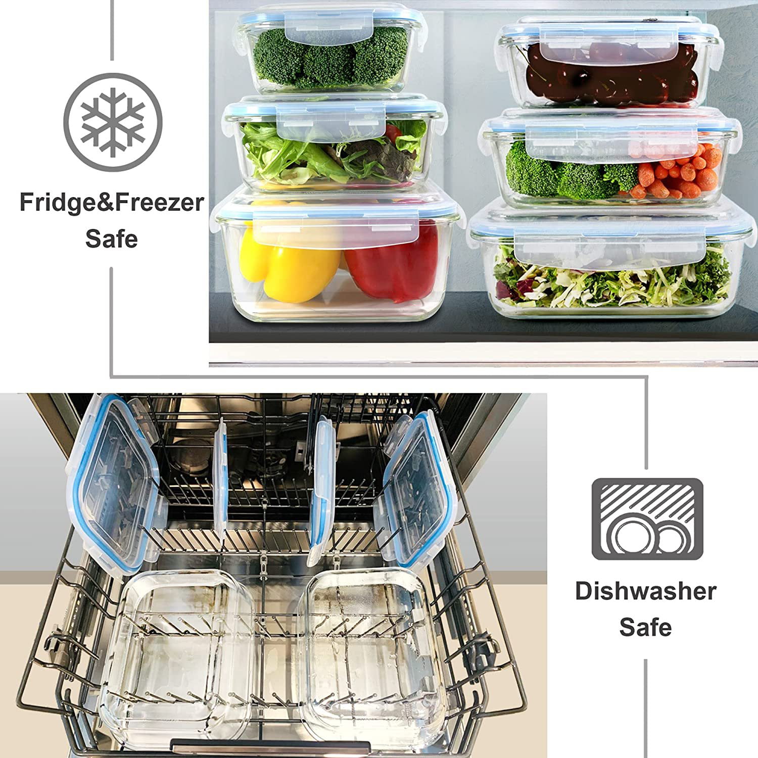 Extra Large Glass Food Storage Containers Set Of 3 - 101 OZ/ 54 OZ/ 16 OZ  Deep Rectangular Glass Food Container with Lid, Leak Proof, Microwave,  Dishwasher, and Oven Safe By Moss