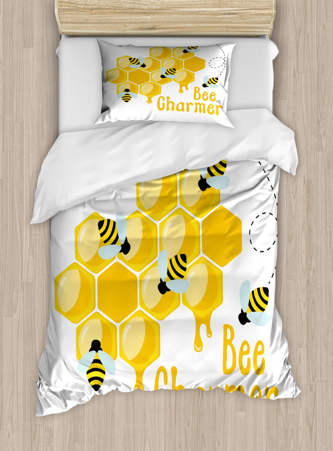 Honey Bee Duvet Cover Set, Bee Charmer Lettering Spring Time Layout