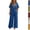 19# Blue, variant on Women's Linen 2 Piece Set Striped Trim V Neck Short Sleeve Top and Loose Wide Leg Pants Casual Summer Loungewear Outfit Blue S