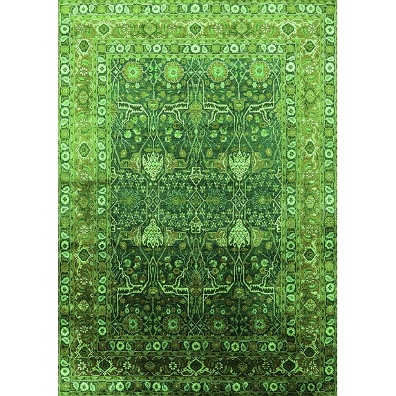 Ahgly Company Indoor Rectangle Oriental Green Industrial Area Rugs, 7' x 10'