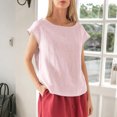 thumbnail image 4 of Linen T Shirts for Women Crew Neck Fashion Casual T Shirts Summer Loose Fit Tops for Travel Dating Commuting reliable, 4 of 6