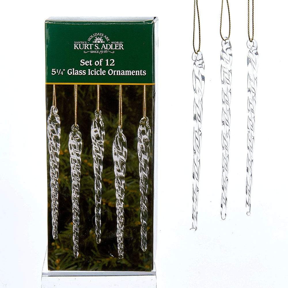 Twisted Glass Icicle Ornaments 12 Piece Box Set J2057 New