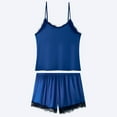 thumbnail image 7 of Wang6 Satin Silk Pajamas for Women Sets with Shorts Soft Pjs Lounge Set 2 Piece Spaghetti Strap Cropped Tank Tops Shorts Lace Sleepwear Nightwear Sets Blue L, 7 of 7