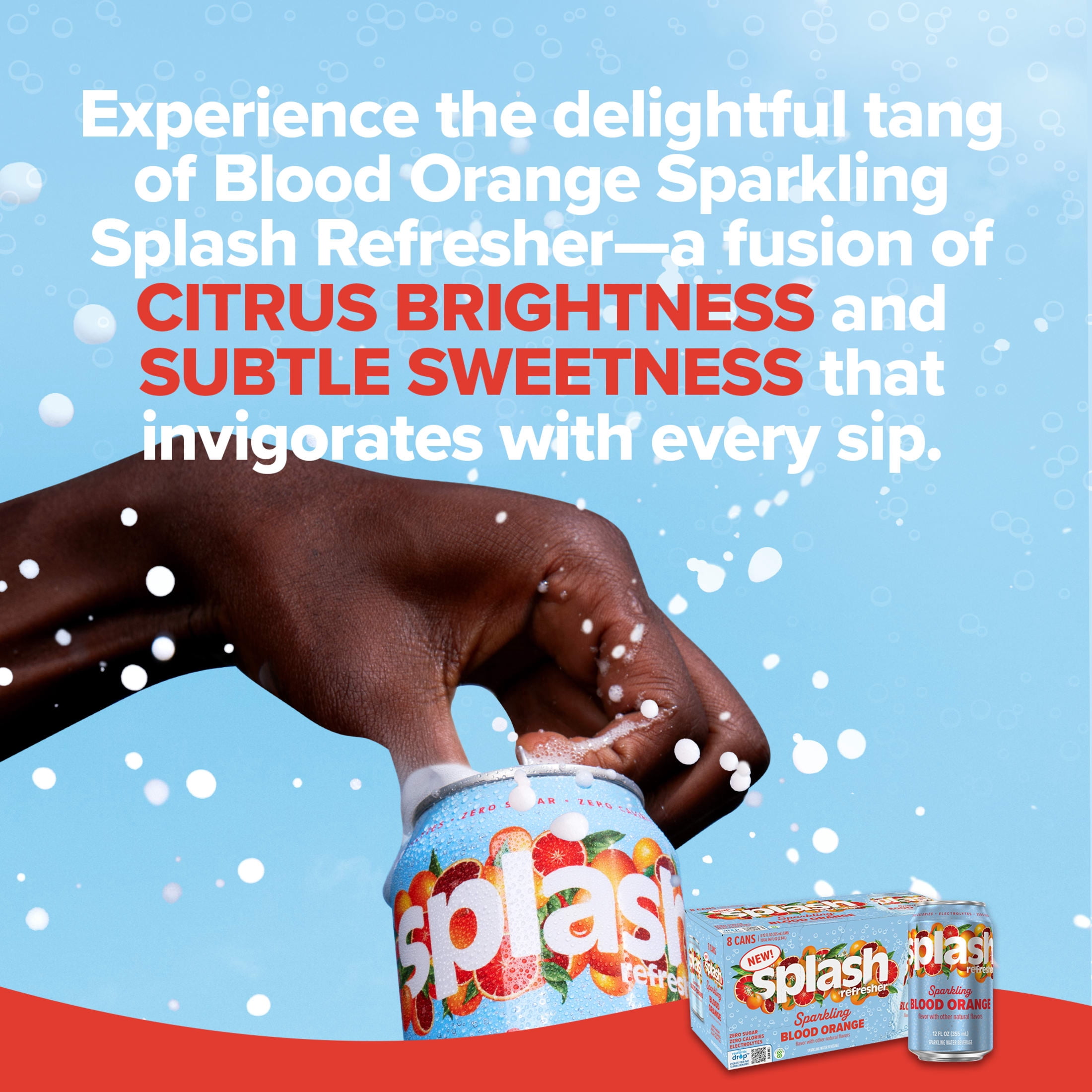 (3 pack) Splash Blast Sparkling Can, Blood Orange Flavor, 12 fl oz, 8-pack