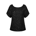 thumbnail image 5 of PrettyGuide Women's Sparkly Sequin Tops Short Sleeve Glitter Loose Party Shirt Blouse Boat Neck Dressy Top, 5 of 7
