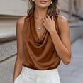 thumbnail image 6 of Dwellite Women's Silk Satin Tank Tops Cowl Neck Casual Camisoles Sleeveless Business Work Blouses Dressy Summer Shirts Coffee L, 6 of 8