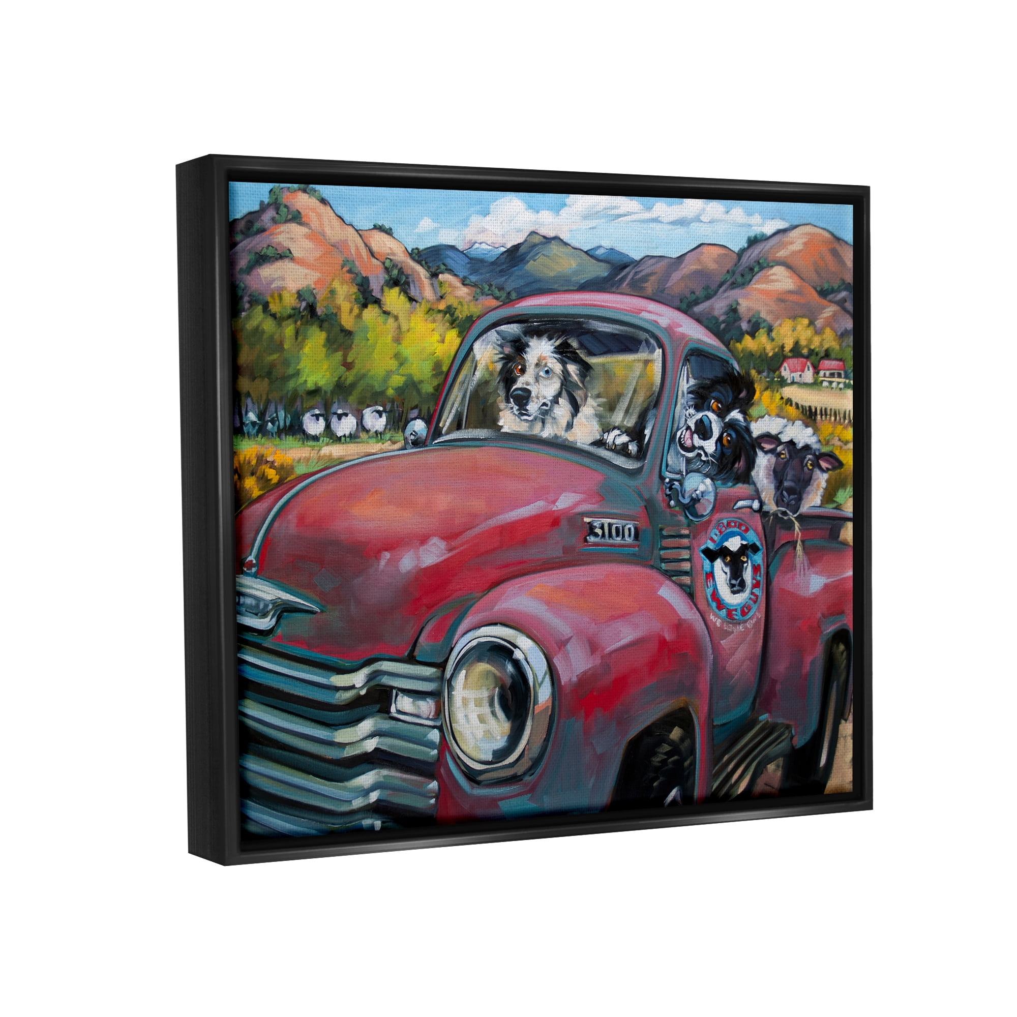 Stupell Industries Dogs in Vintage Truck Animals & Insects Painting Black Floater Framed Art Print Wall Art, 21 x 17