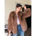thumbnail image 4 of Chaqueta de piel auténtica de zorro Natural para mujer, abrigo cálido y esponjoso con cuello en V, abrigos reales Retro elegantes para invierno, 4 of 4